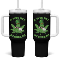 Funny St Patrick's Day Cannabis Weed Tumbler With Handle A Wee Bit Highrish Shamrock