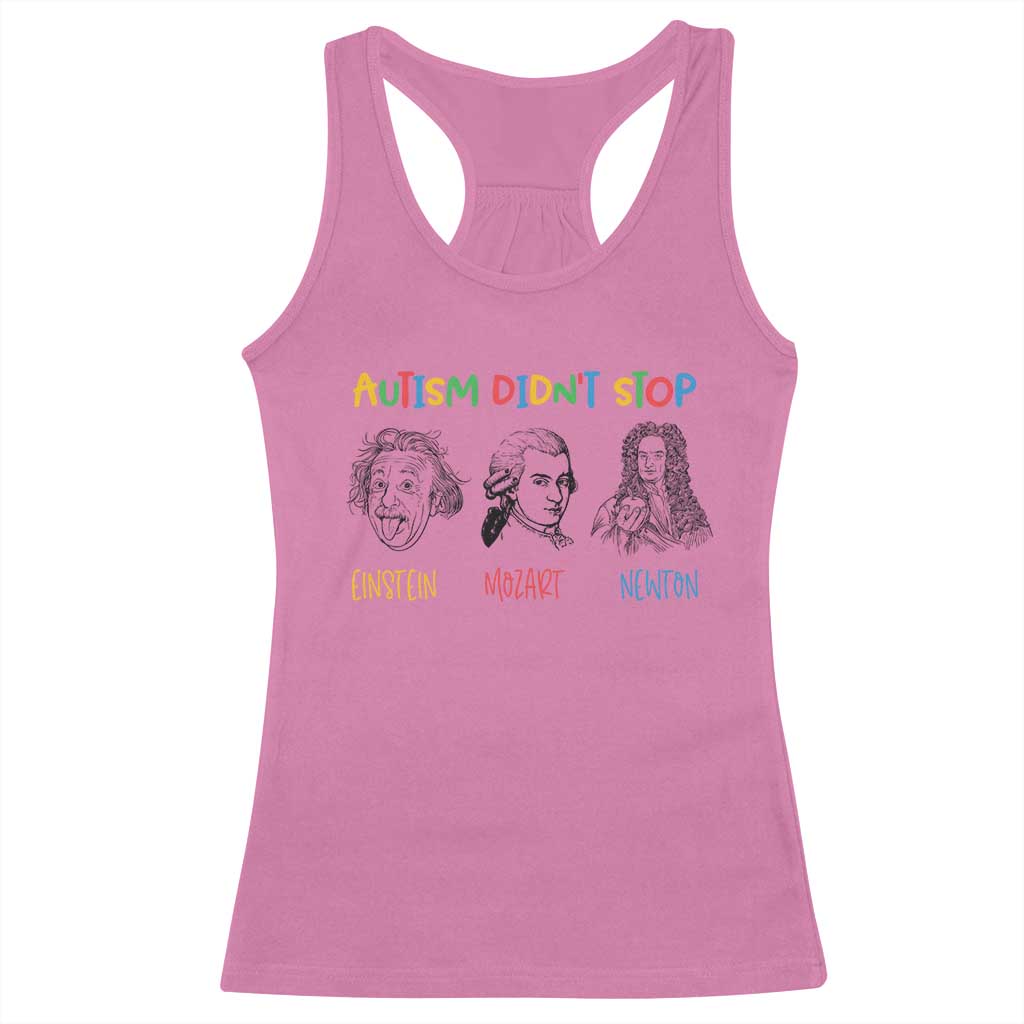 Autism Didn't Stop Einstein Mozart Newton Racerback Tank Top Autism Awareness