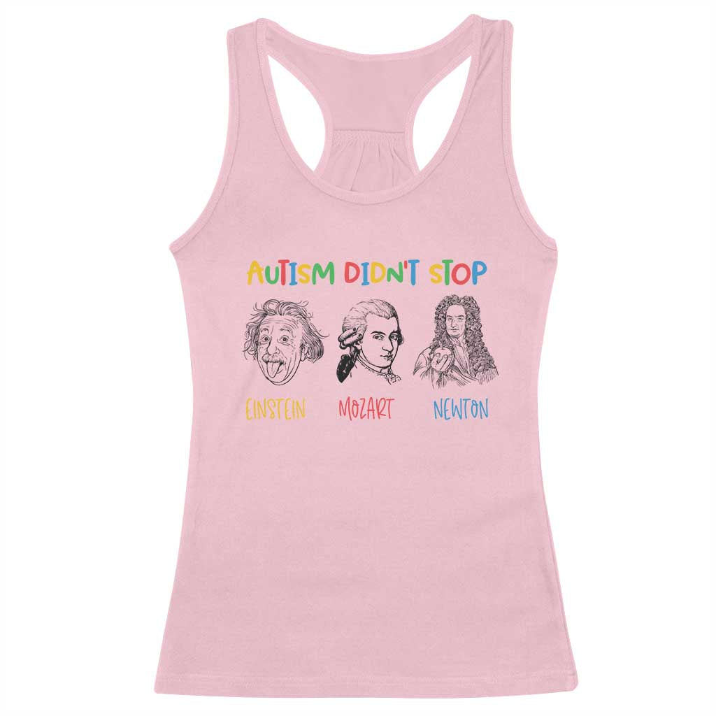 Autism Didn't Stop Einstein Mozart Newton Racerback Tank Top Autism Awareness