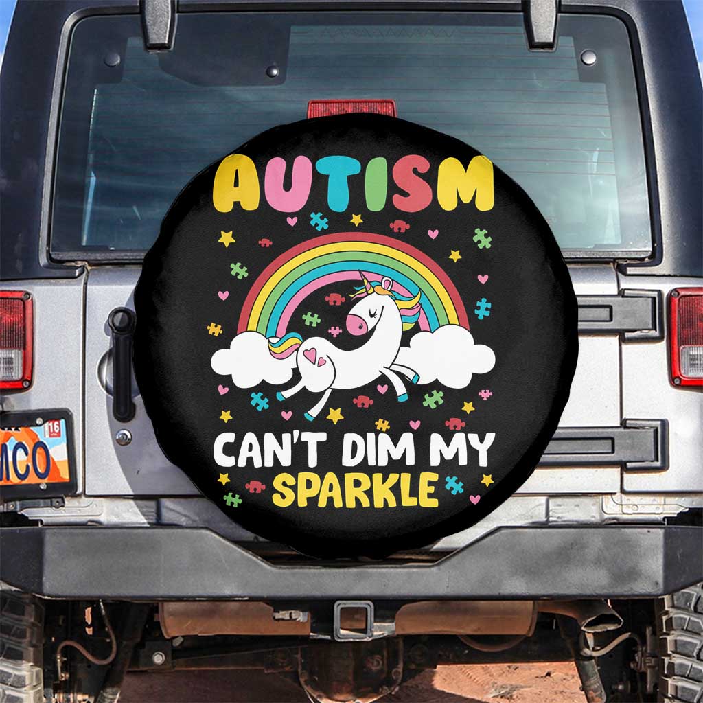 Funny Autism Can't Dim My Sparkle Spare Tire Cover Autism Awareness Unicorn Rainbow