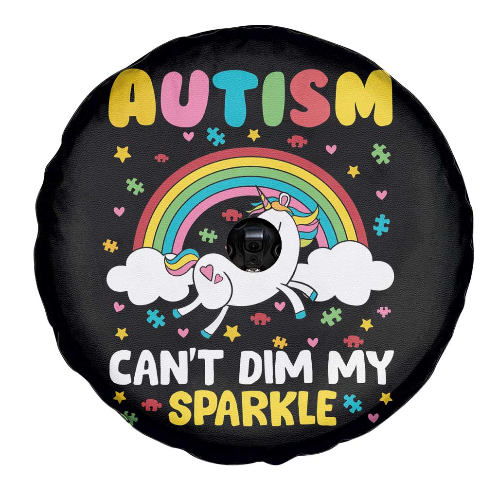 Funny Autism Can't Dim My Sparkle Spare Tire Cover Autism Awareness Unicorn Rainbow