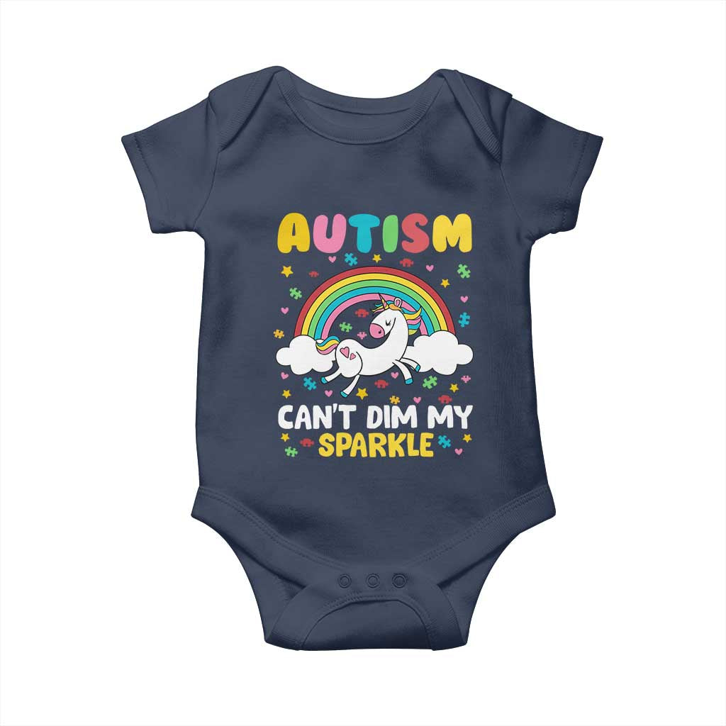 Funny Autism Can't Dim My Sparkle Baby Onesie Autism Awareness Unicorn Rainbow