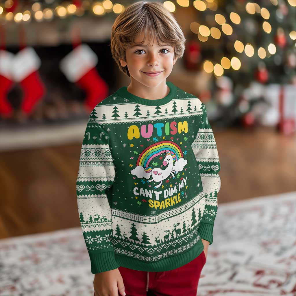 Funny Autism Can't Dim My Sparkle Ugly Christmas Sweater Autism Awareness Unicorn Rainbow