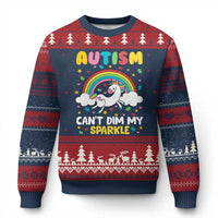Funny Autism Can't Dim My Sparkle Ugly Christmas Sweater Autism Awareness Unicorn Rainbow