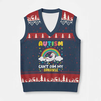 Funny Autism Can't Dim My Sparkle V-Neck Knit Sweater Vest Autism Awareness Unicorn Rainbow