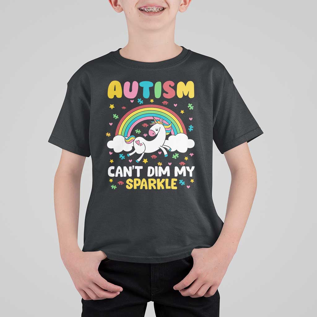 Funny Autism Can't Dim My Sparkle T Shirt For Kid Autism Awareness Unicorn Rainbow