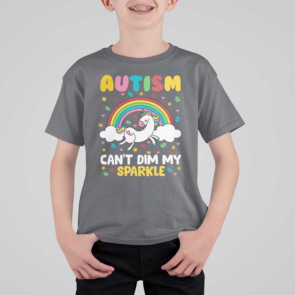 Funny Autism Can't Dim My Sparkle T Shirt For Kid Autism Awareness Unicorn Rainbow