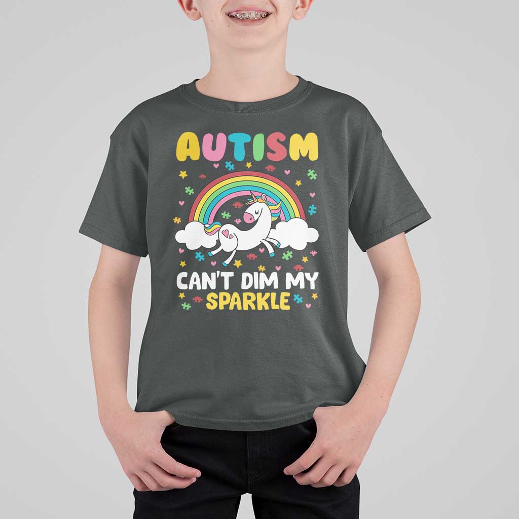 Funny Autism Can't Dim My Sparkle T Shirt For Kid Autism Awareness Unicorn Rainbow