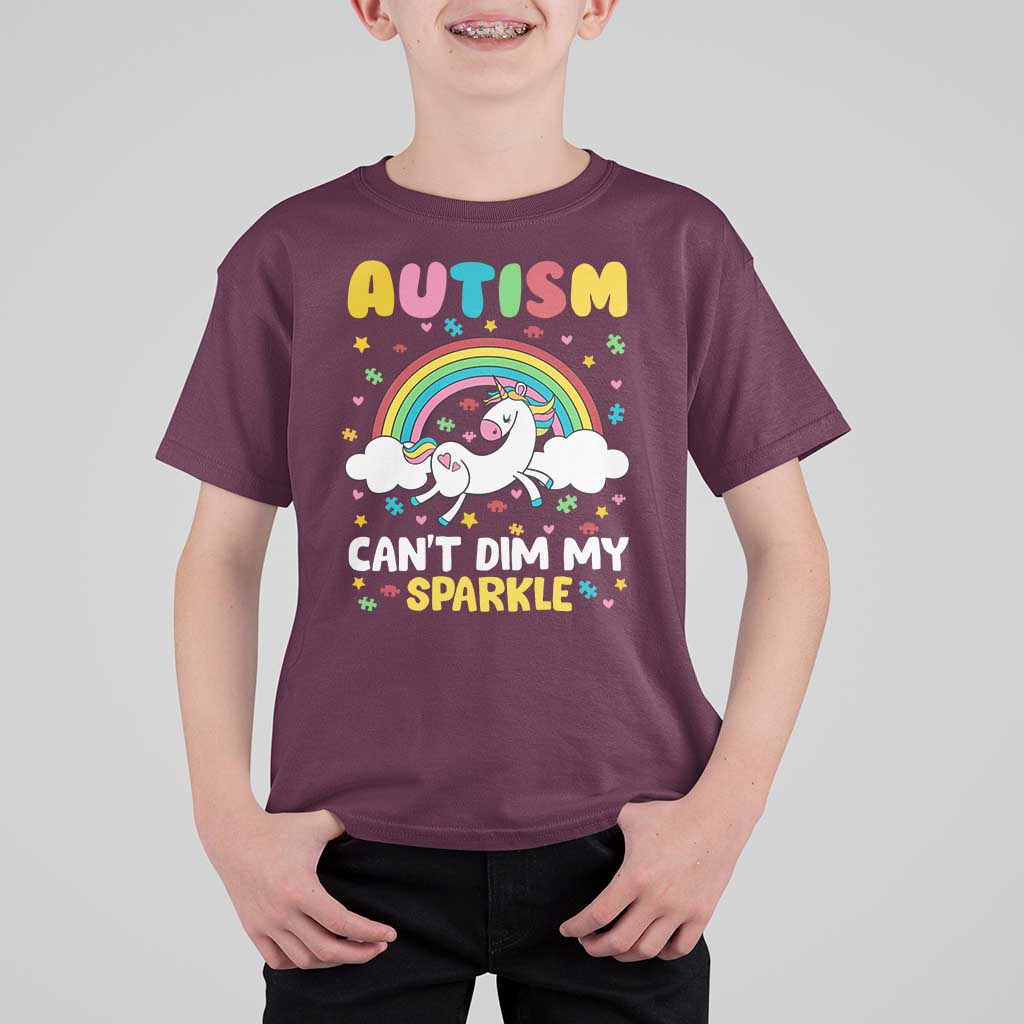 Funny Autism Can't Dim My Sparkle T Shirt For Kid Autism Awareness Unicorn Rainbow