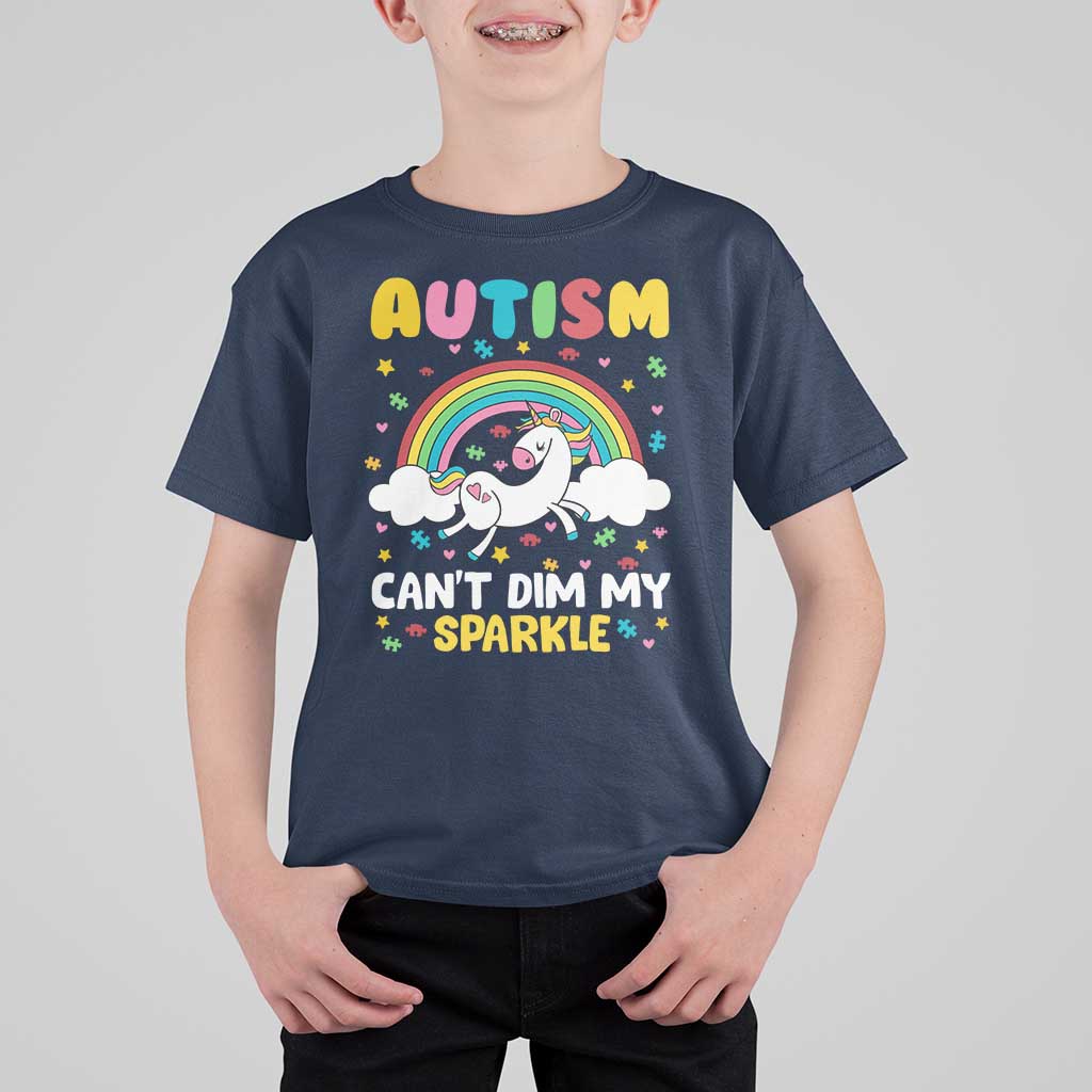Funny Autism Can't Dim My Sparkle T Shirt For Kid Autism Awareness Unicorn Rainbow