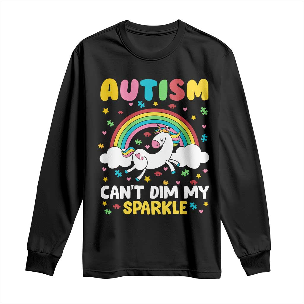 Funny Autism Can't Dim My Sparkle Long Sleeve Shirt Autism Awareness Unicorn Rainbow