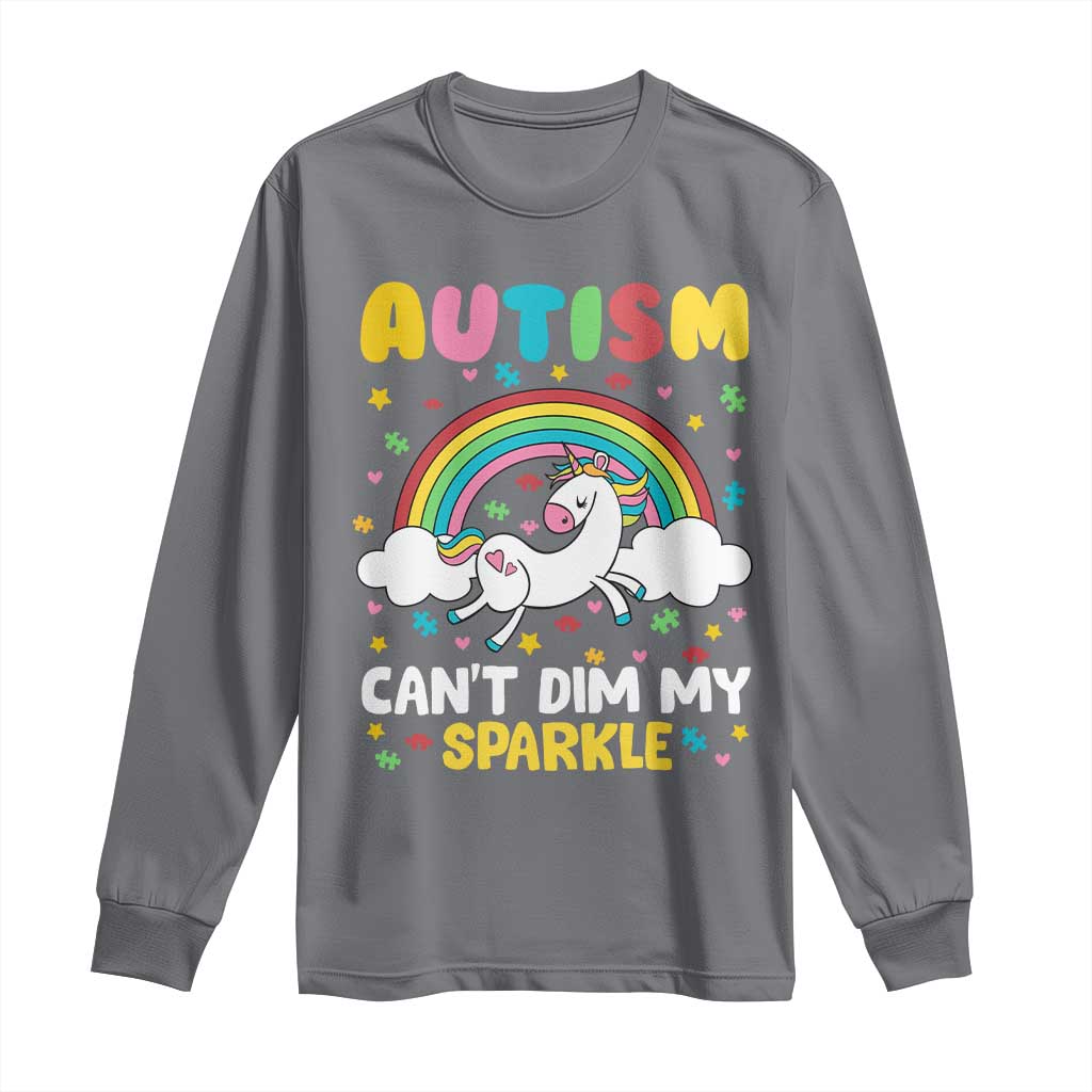 Funny Autism Can't Dim My Sparkle Long Sleeve Shirt Autism Awareness Unicorn Rainbow