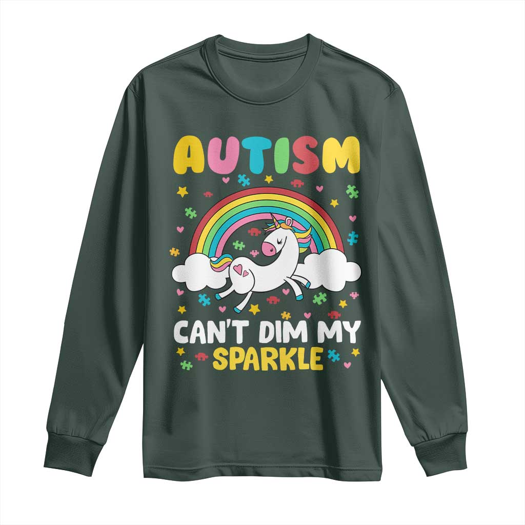 Funny Autism Can't Dim My Sparkle Long Sleeve Shirt Autism Awareness Unicorn Rainbow