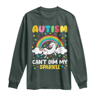 Funny Autism Can't Dim My Sparkle Long Sleeve Shirt Autism Awareness Unicorn Rainbow