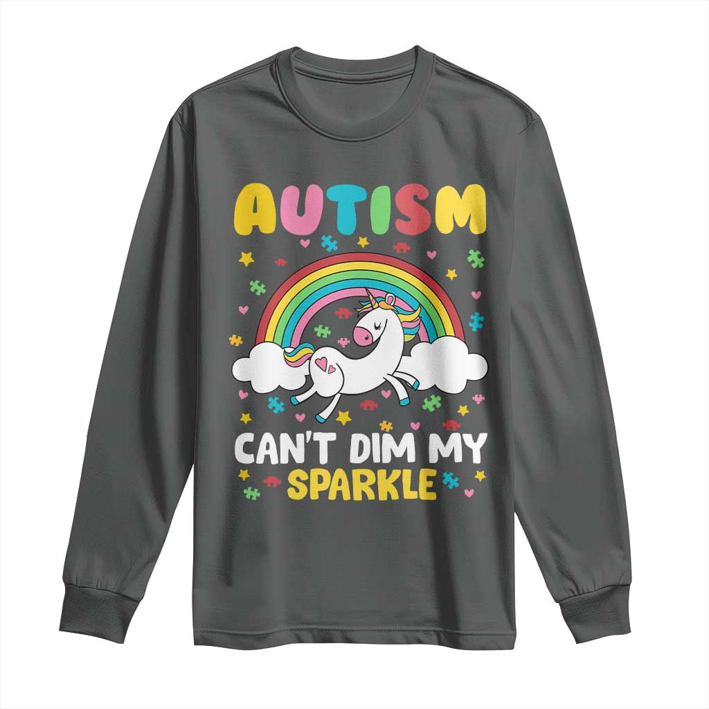 Funny Autism Can't Dim My Sparkle Long Sleeve Shirt Autism Awareness Unicorn Rainbow