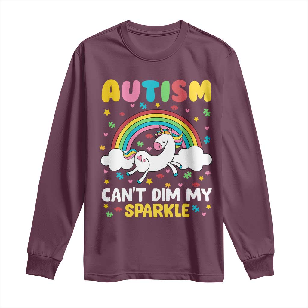 Funny Autism Can't Dim My Sparkle Long Sleeve Shirt Autism Awareness Unicorn Rainbow