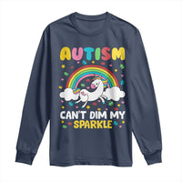 Funny Autism Can't Dim My Sparkle Long Sleeve Shirt Autism Awareness Unicorn Rainbow