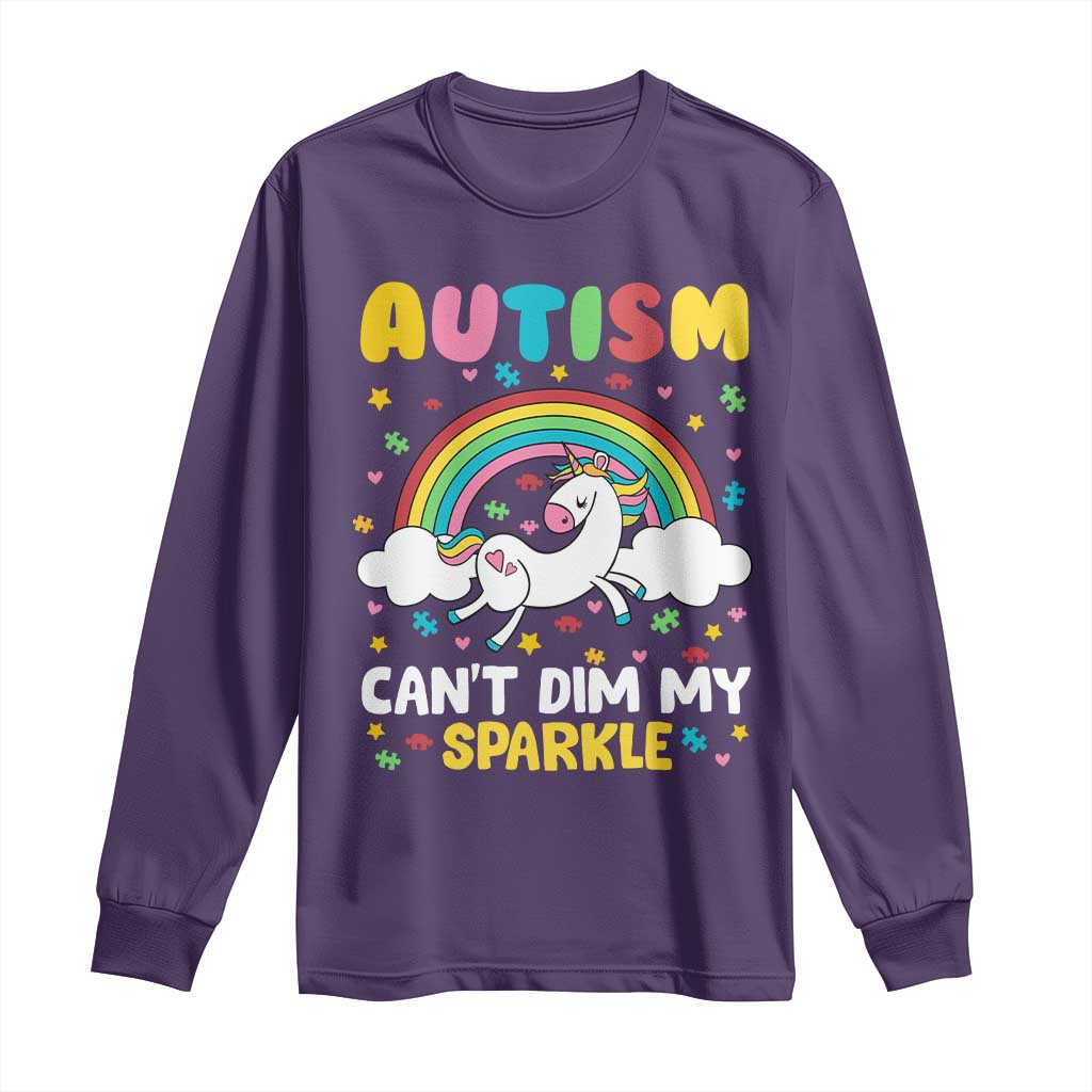 Funny Autism Can't Dim My Sparkle Long Sleeve Shirt Autism Awareness Unicorn Rainbow