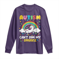 Funny Autism Can't Dim My Sparkle Long Sleeve Shirt Autism Awareness Unicorn Rainbow