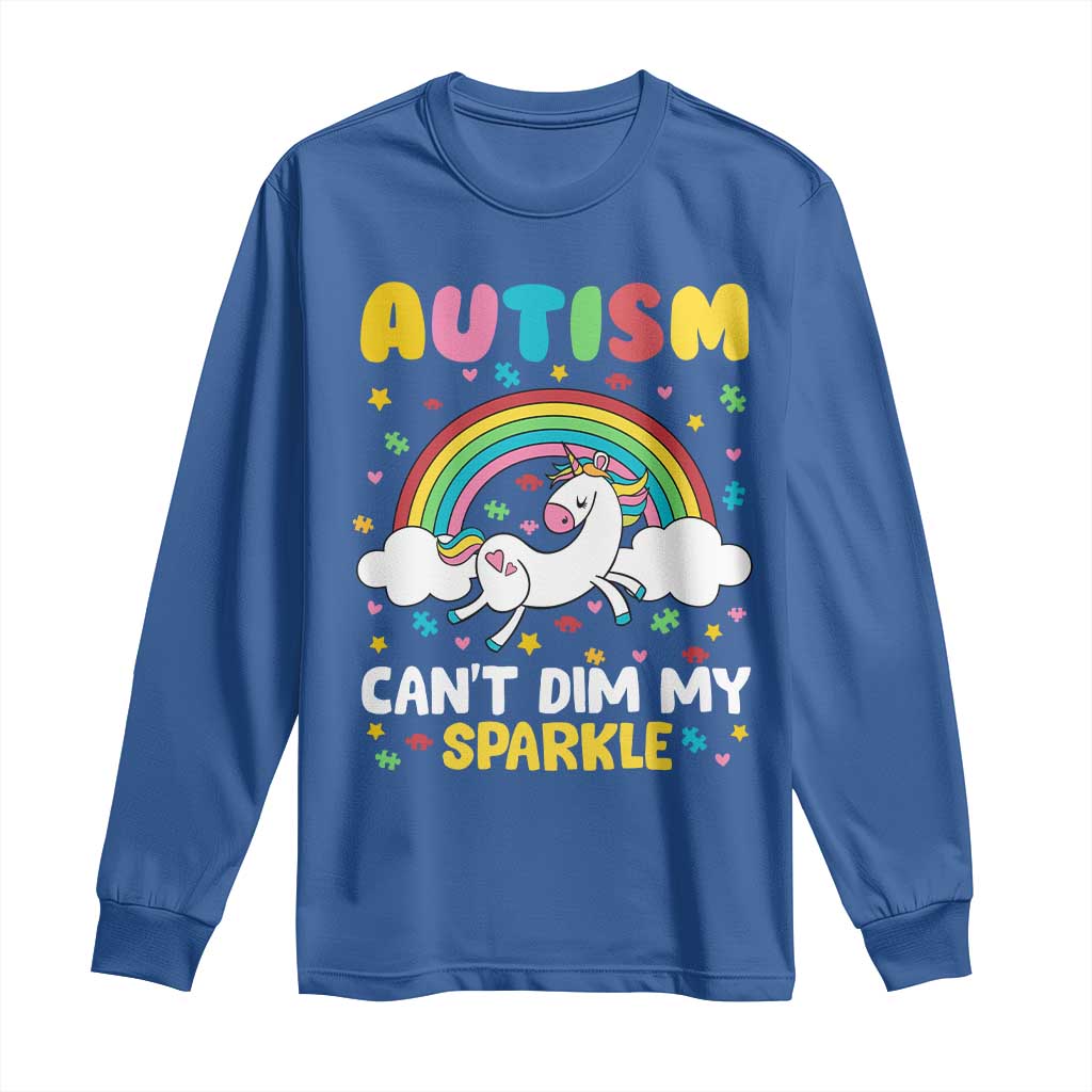 Funny Autism Can't Dim My Sparkle Long Sleeve Shirt Autism Awareness Unicorn Rainbow