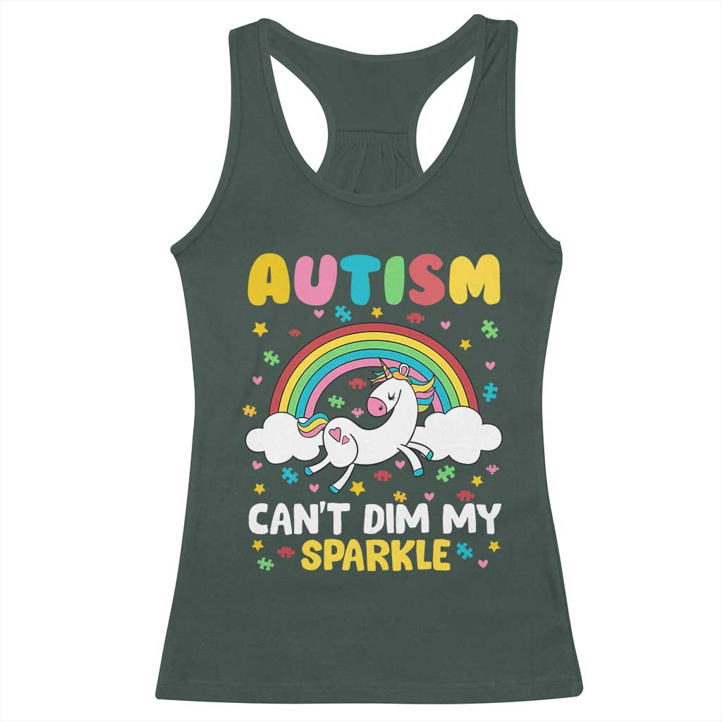 Funny Autism Can't Dim My Sparkle Racerback Tank Top Autism Awareness Unicorn Rainbow
