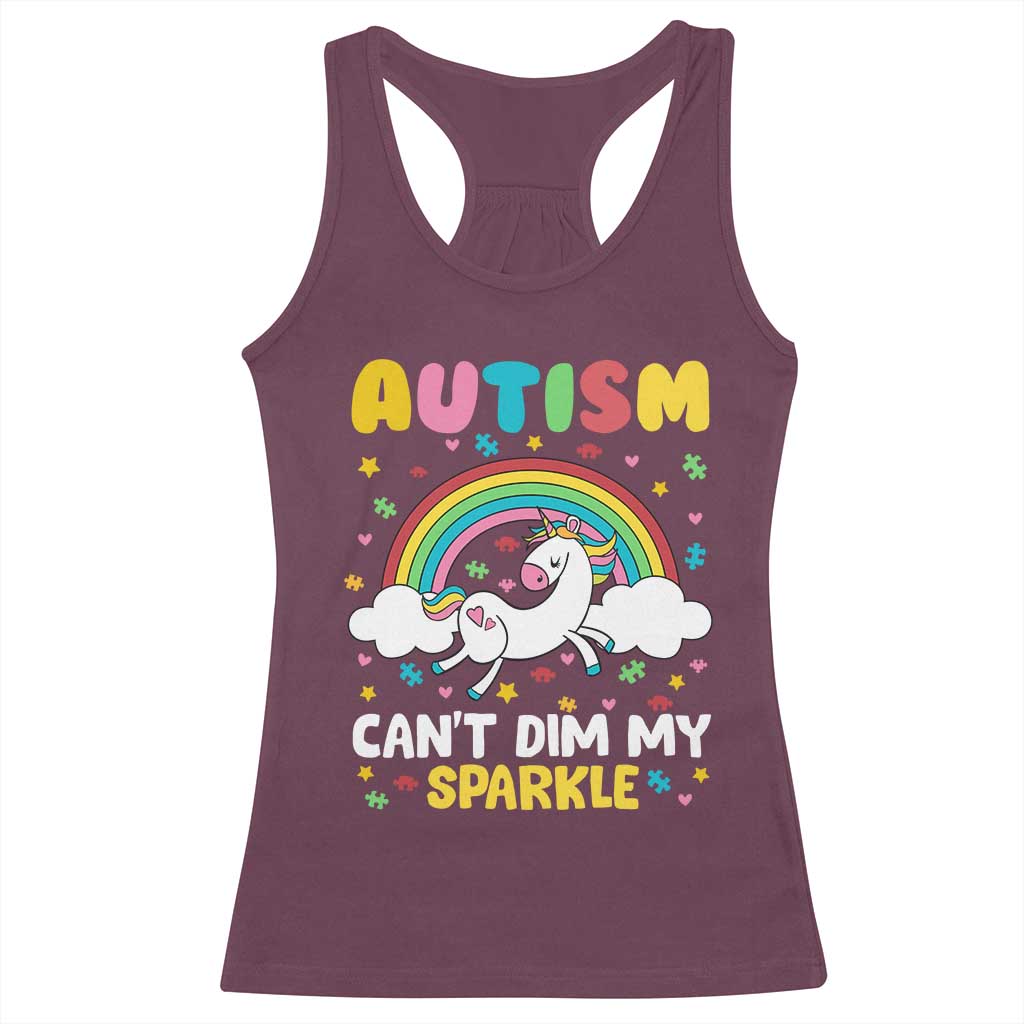Funny Autism Can't Dim My Sparkle Racerback Tank Top Autism Awareness Unicorn Rainbow