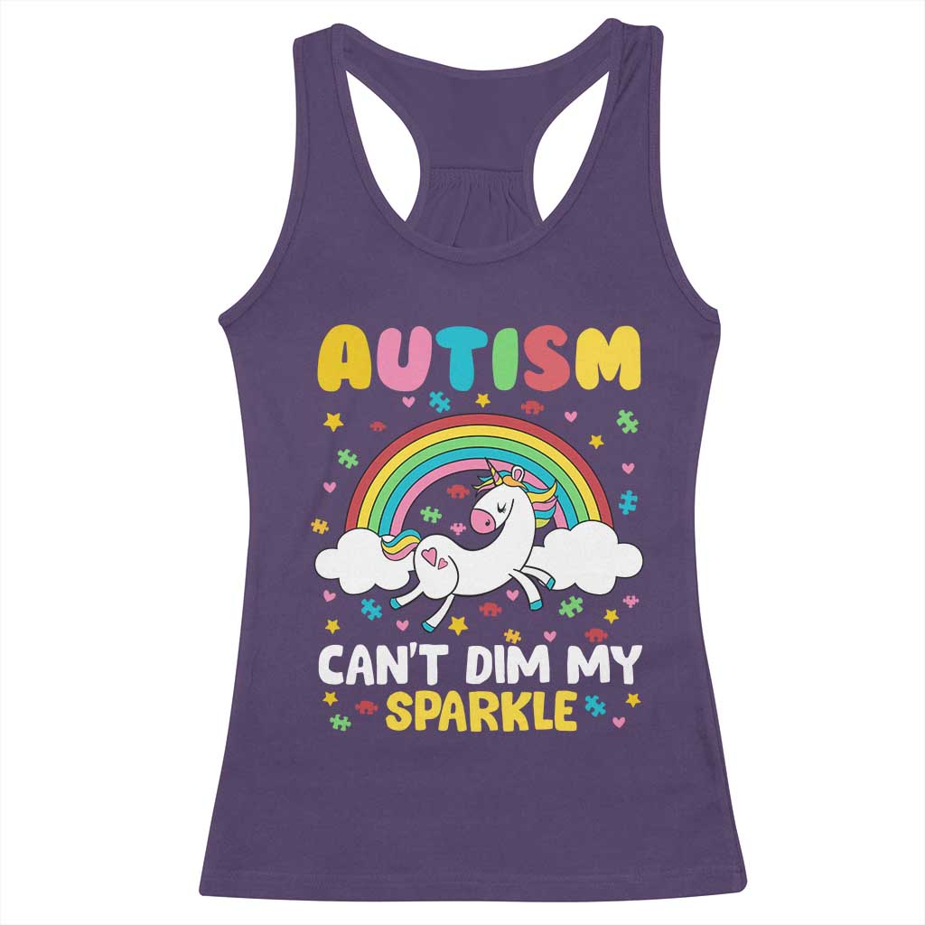Funny Autism Can't Dim My Sparkle Racerback Tank Top Autism Awareness Unicorn Rainbow