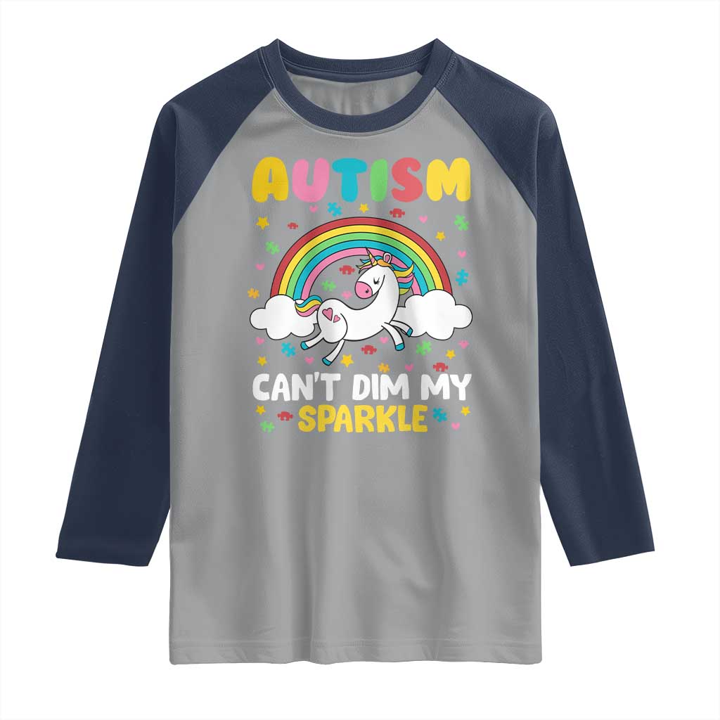 Funny Autism Can't Dim My Sparkle Raglan Shirt Autism Awareness Unicorn Rainbow