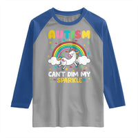 Funny Autism Can't Dim My Sparkle Raglan Shirt Autism Awareness Unicorn Rainbow
