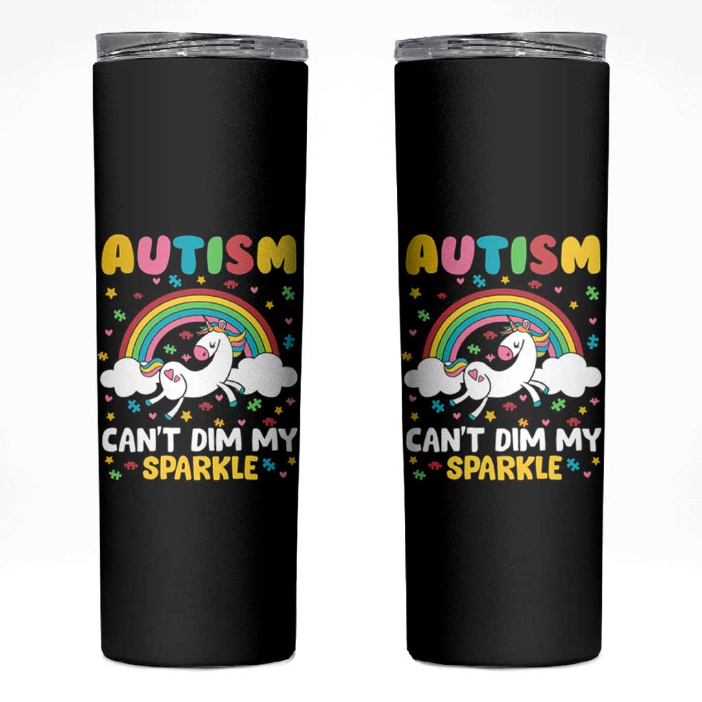 Funny Autism Can't Dim My Sparkle Skinny Tumbler Autism Awareness Unicorn Rainbow