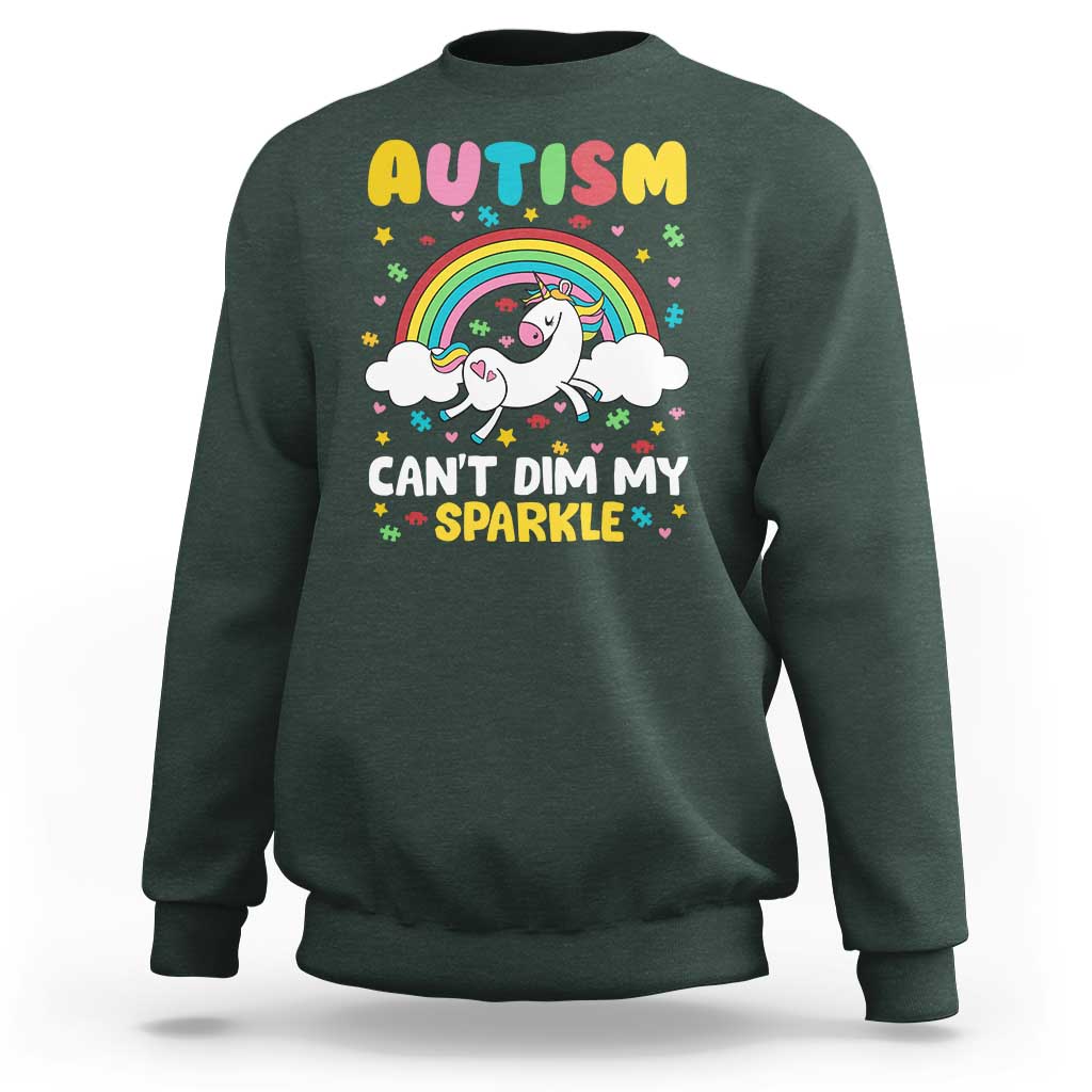 Funny Autism Can't Dim My Sparkle Sweatshirt Autism Awareness Unicorn Rainbow