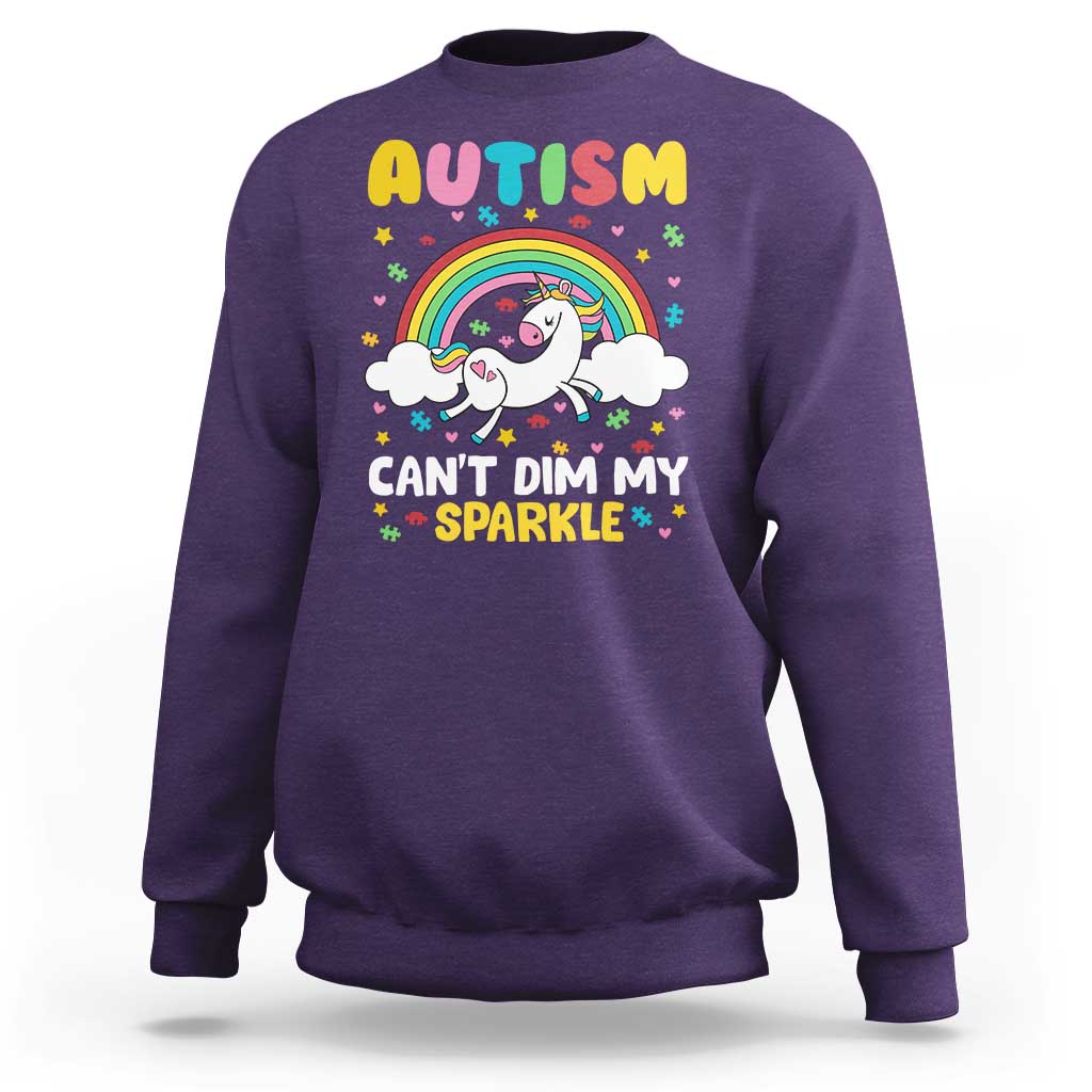 Funny Autism Can't Dim My Sparkle Sweatshirt Autism Awareness Unicorn Rainbow