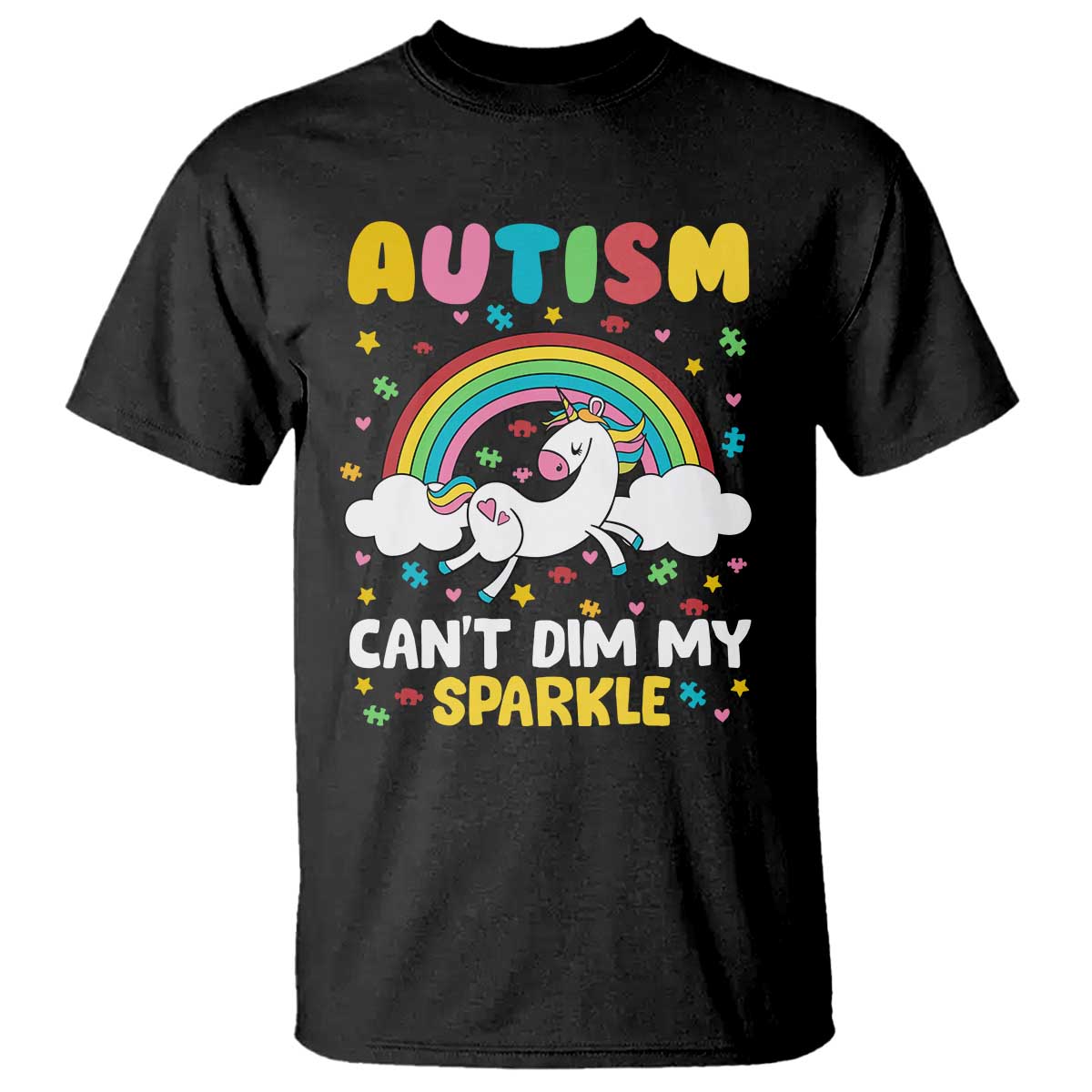 Funny Autism Can't Dim My Sparkle T Shirt Autism Awareness Unicorn Rainbow