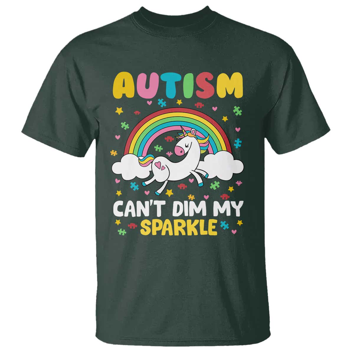 Funny Autism Can't Dim My Sparkle T Shirt Autism Awareness Unicorn Rainbow