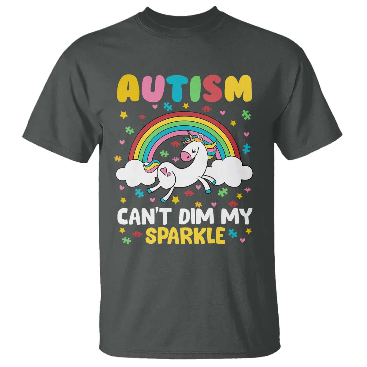 Funny Autism Can't Dim My Sparkle T Shirt Autism Awareness Unicorn Rainbow