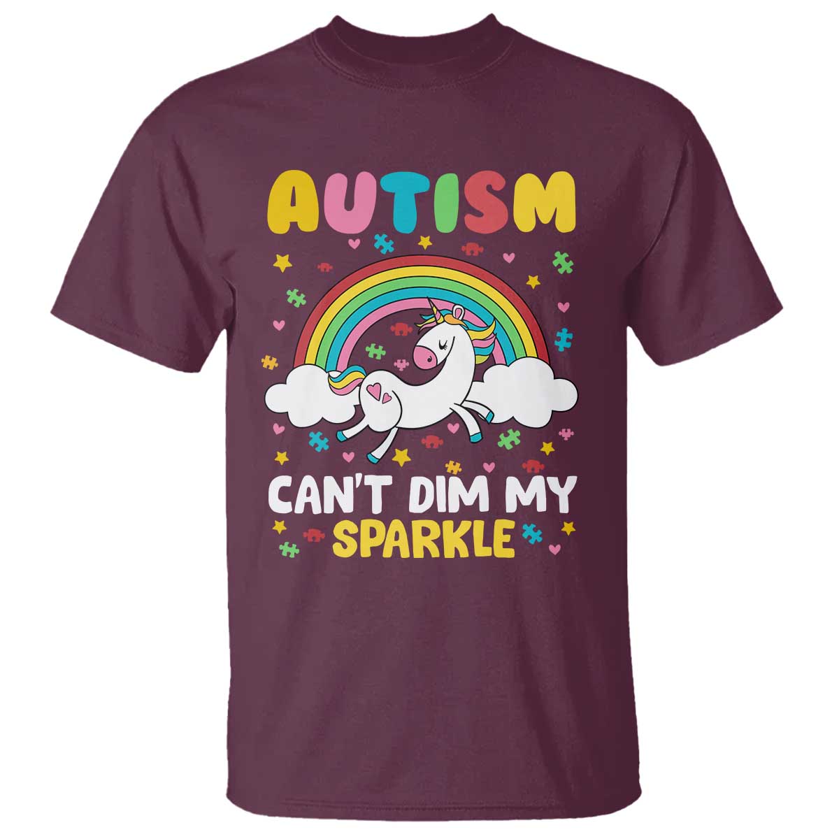 Funny Autism Can't Dim My Sparkle T Shirt Autism Awareness Unicorn Rainbow