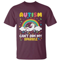 Funny Autism Can't Dim My Sparkle T Shirt Autism Awareness Unicorn Rainbow