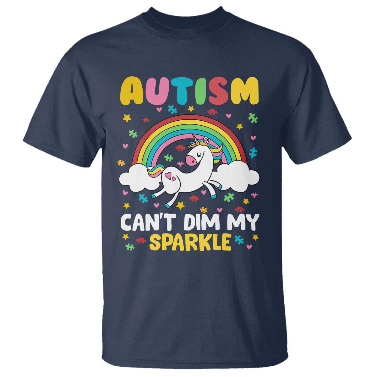 Funny Autism Can't Dim My Sparkle T Shirt Autism Awareness Unicorn Rainbow