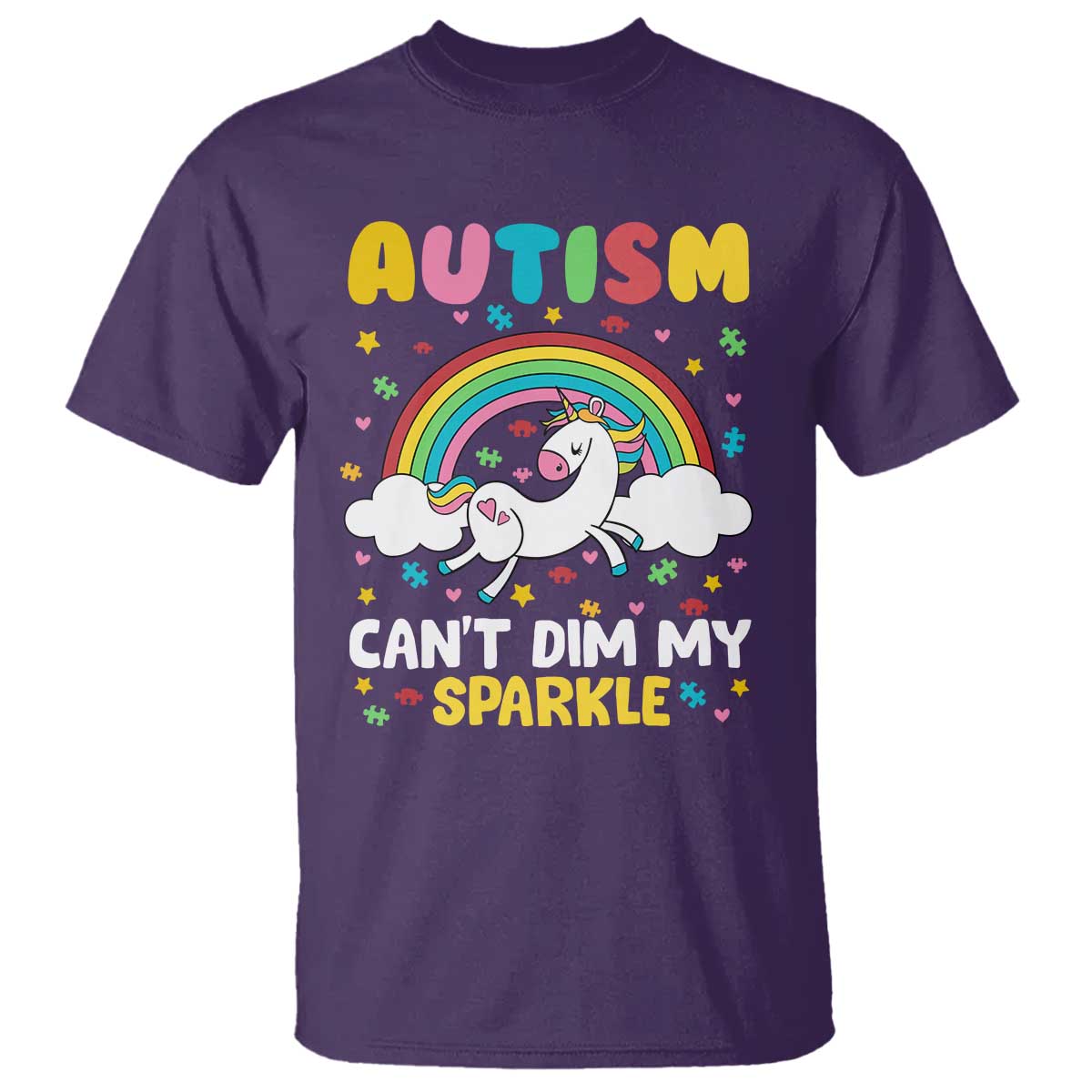 Funny Autism Can't Dim My Sparkle T Shirt Autism Awareness Unicorn Rainbow