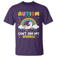 Funny Autism Can't Dim My Sparkle T Shirt Autism Awareness Unicorn Rainbow