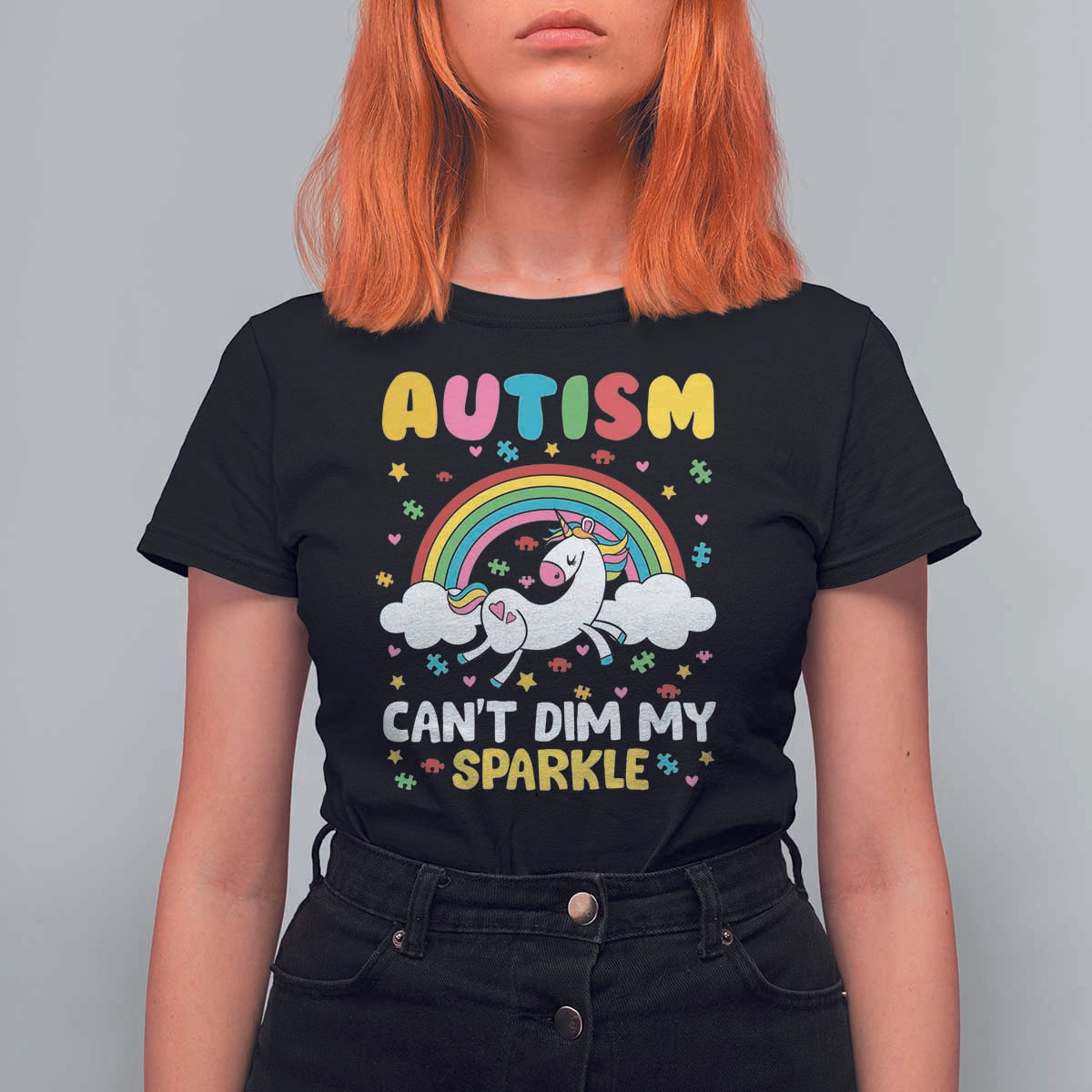 Funny Autism Can't Dim My Sparkle T Shirt For Women Autism Awareness Unicorn Rainbow