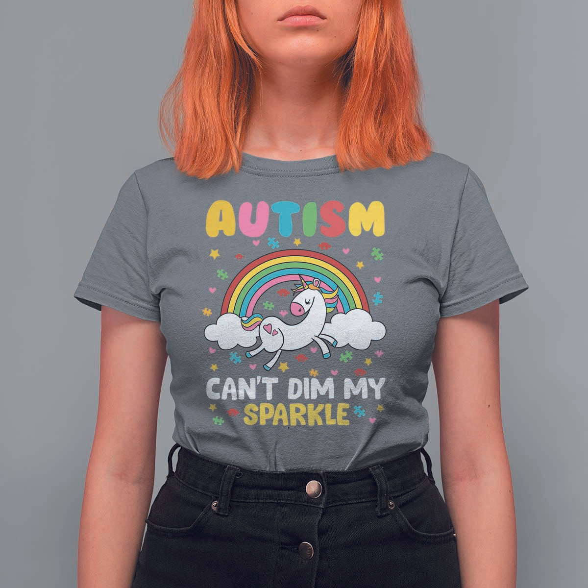 Funny Autism Can't Dim My Sparkle T Shirt For Women Autism Awareness Unicorn Rainbow