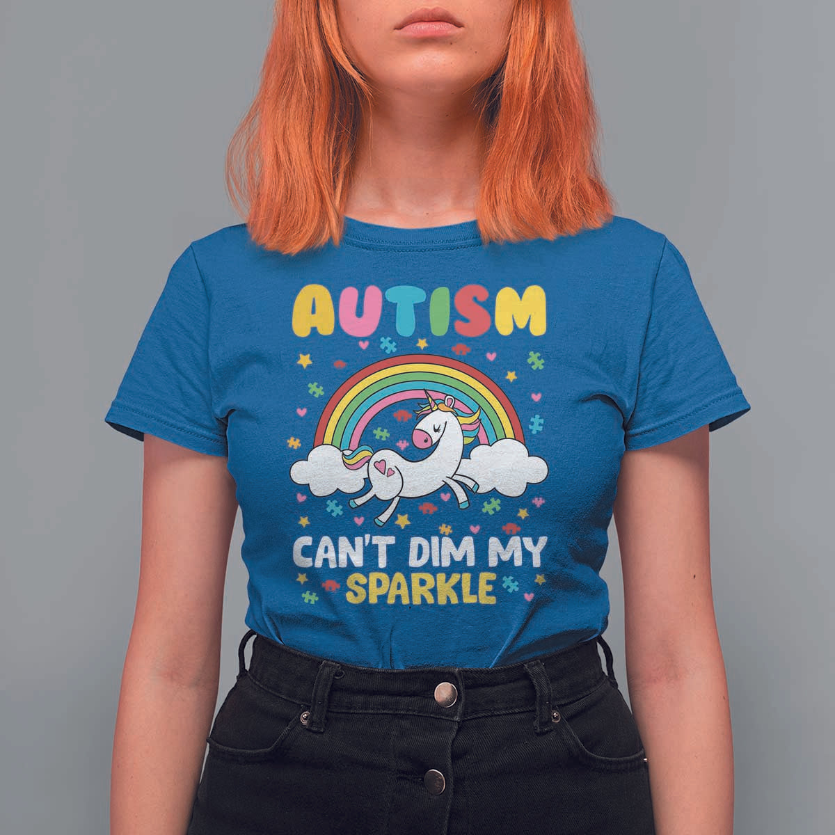 Funny Autism Can't Dim My Sparkle T Shirt For Women Autism Awareness Unicorn Rainbow