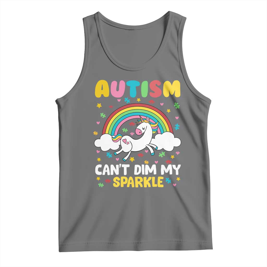 Funny Autism Can't Dim My Sparkle Tank Top Autism Awareness Unicorn Rainbow