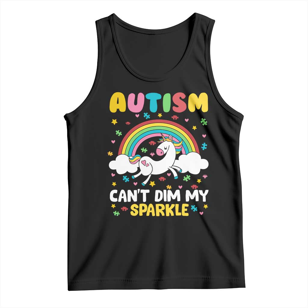 Funny Autism Can't Dim My Sparkle Tank Top Autism Awareness Unicorn Rainbow