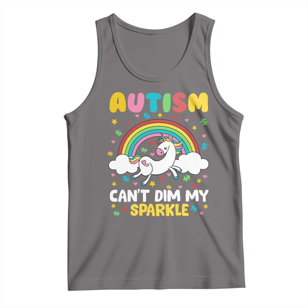 Funny Autism Can't Dim My Sparkle Tank Top Autism Awareness Unicorn Rainbow