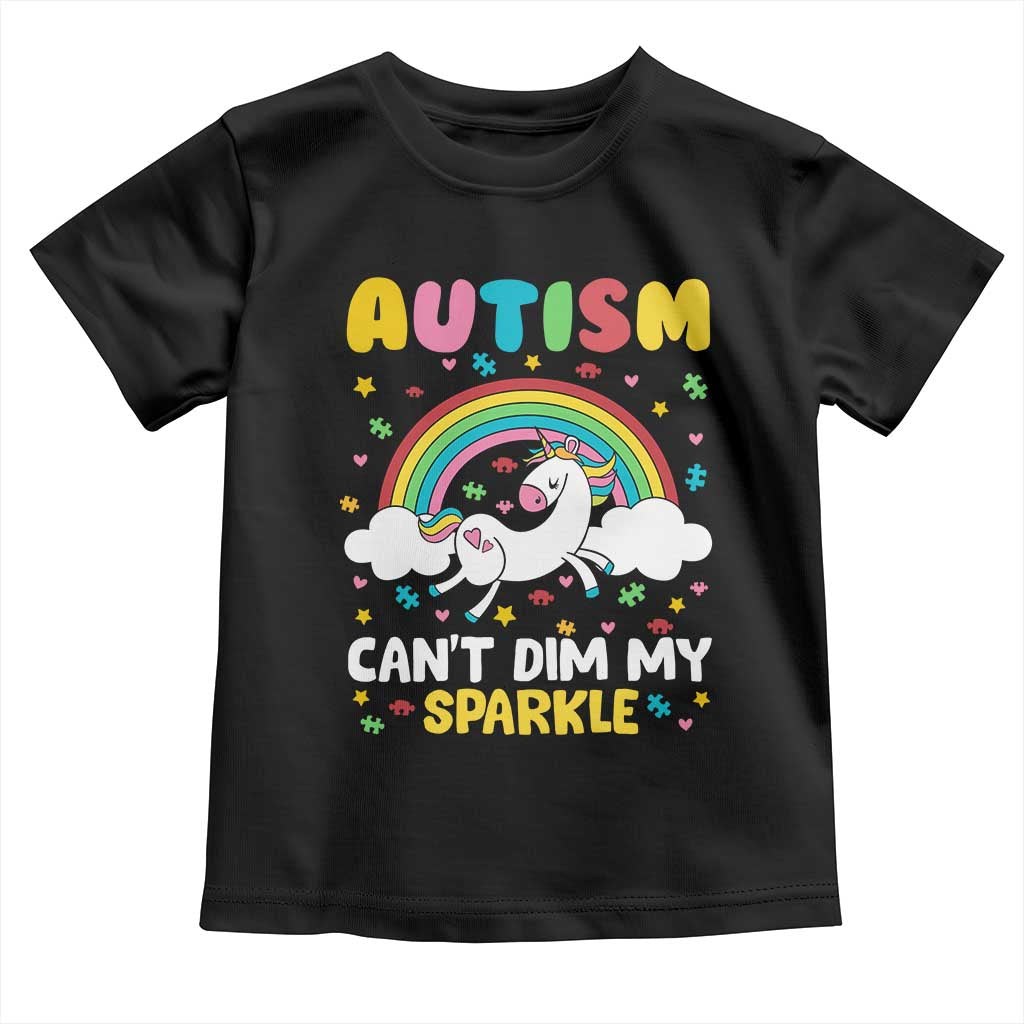 Funny Autism Can't Dim My Sparkle Toddler T Shirt Autism Awareness Unicorn Rainbow