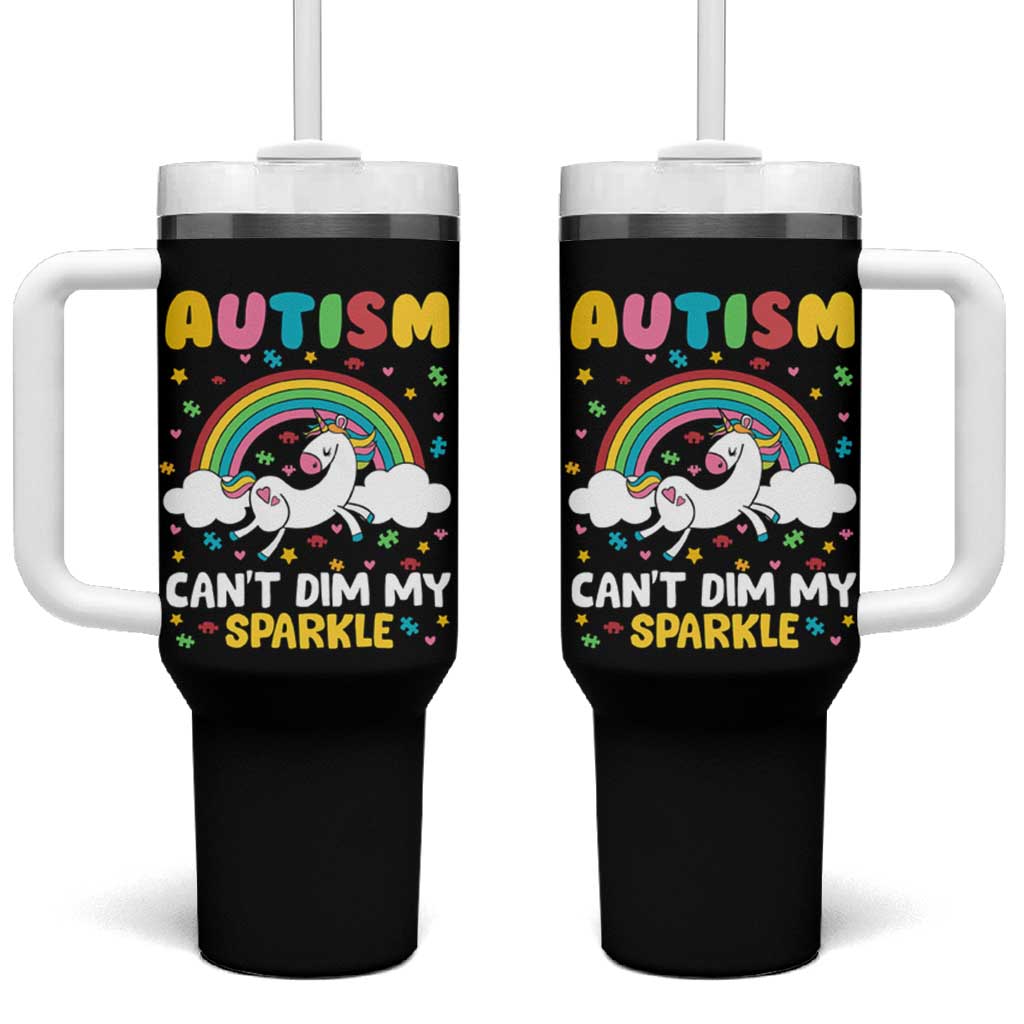 Funny Autism Can't Dim My Sparkle Tumbler With Handle Autism Awareness Unicorn Rainbow