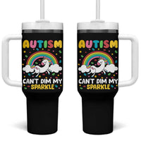 Funny Autism Can't Dim My Sparkle Tumbler With Handle Autism Awareness Unicorn Rainbow