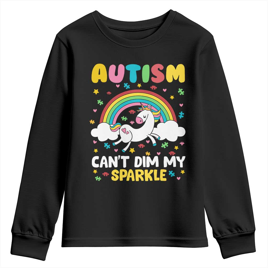 Funny Autism Can't Dim My Sparkle Youth Sweatshirt Autism Awareness Unicorn Rainbow